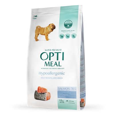 OPTIMEAL Гіпоалергенний сухий корм для дорослих собак середніх та великих порід, з лососем 12 кг B1740711 фото
