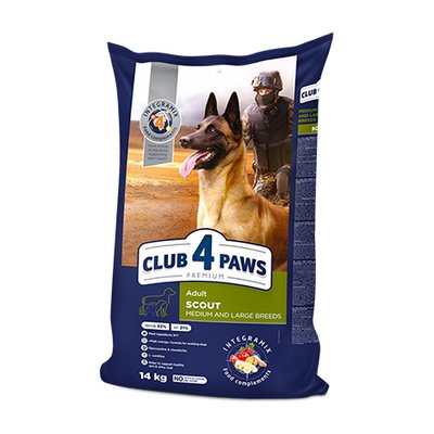 Club 4 Paws (Клуб 4 Лапи) Premium «Скаут». Повнораціонний сухий корм для дорослих робочих собак середніх та великих порід, 14 кг B4531001 фото