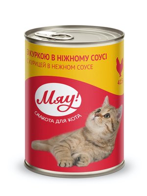 "Мяу" повнораціонний консервований корм для дорослих котів "З куркою в ніжному соусі" 0,415 кг B2200104 фото