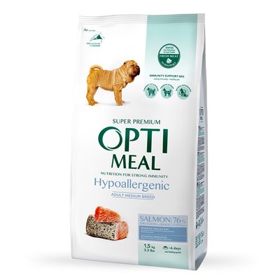 OPTIMEAL Гіпоалергенний сухий корм для дорослих собак середніх та великих порід, з лососем 1,5 кг B1721701 фото